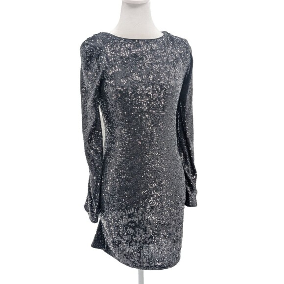 Express Black Sequin Bodycon Long Sleeve Round Neck Midi Dress Size XS - Picture 1 of 9